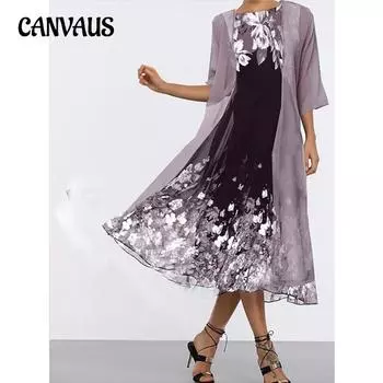 Женское платье Шифоновый комплект Тонкое разноцветное платье с принтом Длинные платья