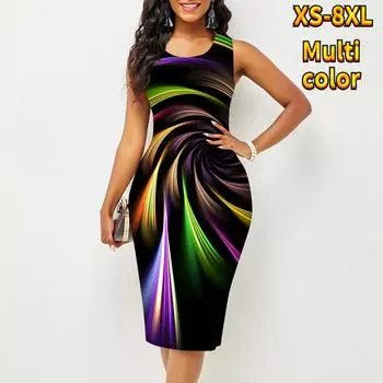 Женское платье слинг летнее цветное платье с принтом Vortex обтягивающее без рукавов облегающее сексуальное модное верхнее платье XS разноцветный