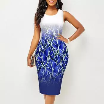 Женское платье слинг летнее градиентное платье с принтом в виде бананового листа, облегающее без рукавов, сексуальное, модное, верхняя одежда XS темно-синий