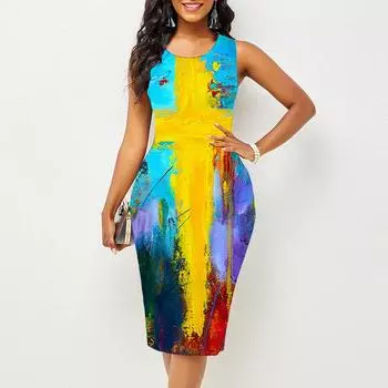 Женское платье слинг летнее масляное граффити принт платья обтягивающие без рукавов облегающие сексуальные модные топы одежда XS красный