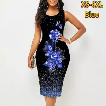 Женское платье Sling Summer Delicate Rose Print Dresses Tight без рукавов Slim Fit Sexy Fashion Top Clothing XS розовый