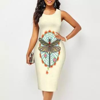 Женское платье Sling Summer Dragonfly Specimen Print Dresses Tight Sleeveless Slim Fit Sexy Fashion Top Clothing XS фиолетовый