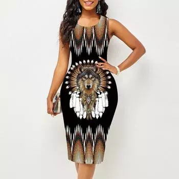 Женское платье Sling Summer Fierce Wolf Print Dresses Tight без рукавов Slim Fit Sexy Fashion Top Clothing XS фиолетовый