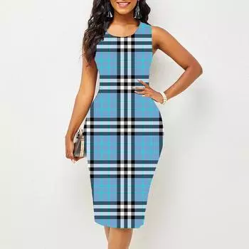 Женское платье Sling Summer Красочные платья с большим квадратным принтом облегающие без рукавов Slim Fit Сексуальная модная верхняя одежда XS розовый