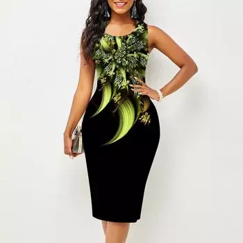 Женское платье Sling Summer Red SandalwoodPrint Dresses Tight Sleeveless Slim Fit Sexy Fashion Top Clothing XS синий