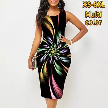 Женское платье Sling Summer Rotate Color Lines Print Dresses Tight Sleeveless Slim Fit Sexy Fashion Top Clothing XS разноцветный