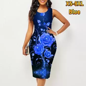 Женское платье Sling Summer Three Roses Print Dresses Tight без рукавов Slim Fit Sexy Fashion Top Clothing XS розовый