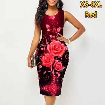 Женское платье Sling Summer Three Roses Print Dresses Tight без рукавов Slim Fit Sexy Fashion Top Clothing XS синий