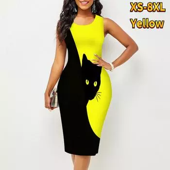 Женское платье Sling Summerblack Cat Print Dresses Tight Sleeveless Slim Fit Sexy Fashion Top Clothing XS фиолетовый
