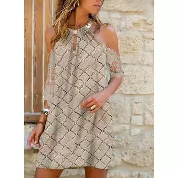 Женское платье со средними рукавами, многоцветная принтованная юбка с открытыми плечами и вырезом халтер для женщин S