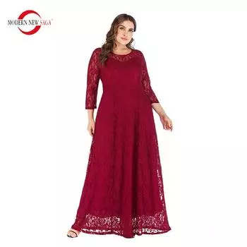 Женское платье СОВРЕМЕННОЕ НОВОЕ кружевное длинное платье SAGA, весеннее женское платье, модное вечернее сексуальное платье больших размеров с круглым вырезом XL красный