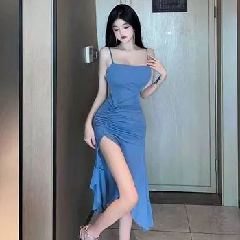 Женское платье Spice Girl Folds с нерегулярным разрезом на талии Tide S синий