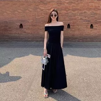 Женское платье Spice Girl на одно плечо, летнее, темпераментное, французское, нежное, ветреное, облегающее, мужское, платье-халат S чёрный