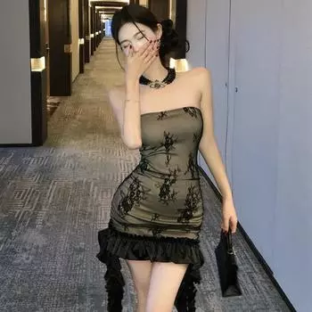 Женское платье Spice Girl Wind Tub Top с кружевным краем и грибовидным подолом S чёрный