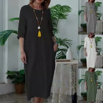 Женское платье средней длины, женское однотонное платье с короткими рукавами и круглым вырезом, модные повседневные платья S белый