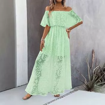 Женское платье-стиль с однотонным вырезом и высокой талией на весну и лето S белый