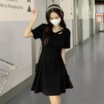 Женское платье Sweet Spicy Wind с короткими рукавами, весенне-летнее, в стиле ретро, для отдыха и путешествий, облегающее платье S чёрный