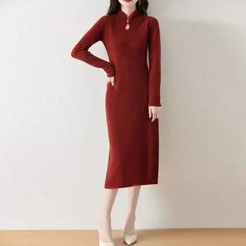 Женское платье-свитер 100% шерсть MODERN NEW SAGA Водолазка вязаный длинный пуловер зимние джемперы шерстяное длинное платье женское S верблюд