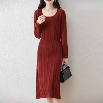 Женское платье-свитер 100% шерсть MODERN NEW SAGA O-образный вырез трикотажный длинный пуловер зимние джемперы шерстяное длинное платье женское S бежевый