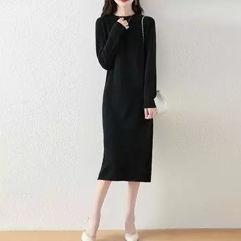 Женское платье-свитер 100% шерсть MODERN NEW SAGA O-образный вырез трикотажный длинный пуловер зимние джемперы шерстяное длинное платье женское S верблюд