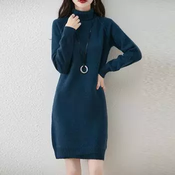 Женское платье-свитер 100% шерсть MODERN NEW SAGA Водолазка вязаный длинный пуловер зимние джемперы шерстяное длинное платье женское S бежевый