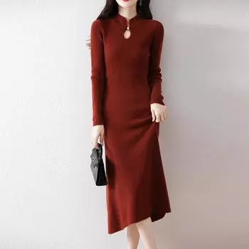 Женское платье-свитер 100% шерсть MODERN NEW SAGA Водолазка вязаный длинный пуловер зимние джемперы шерстяное длинное платье женское S бежевый