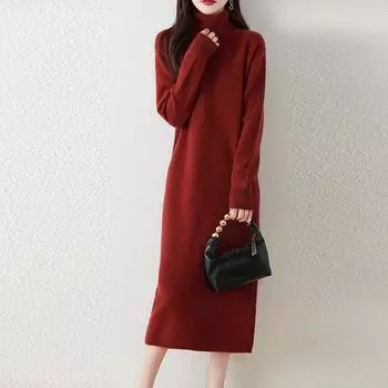 Женское платье-свитер 100% шерсть MODERN NEW SAGA Водолазка вязаный длинный пуловер зимние джемперы шерстяное длинное платье женское S бежевый