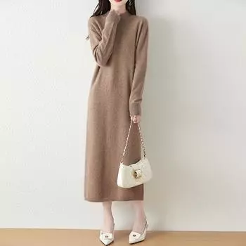 Женское платье-свитер 100% шерсть MODERN NEW SAGA Водолазка вязаный длинный пуловер зимние джемперы шерстяное длинное платье женское S бежевый