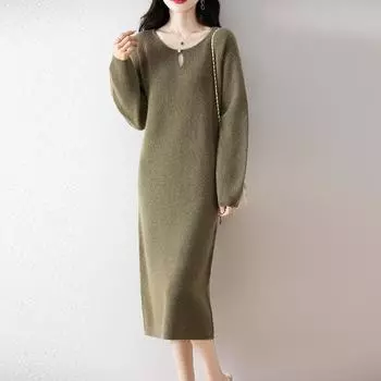 Женское платье-свитер 100% шерсть MODERN NEW SAGA O-образный вырез трикотажный длинный пуловер зимние джемперы шерстяное длинное платье женское S верблюд