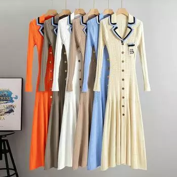 Женское платье-свитер с длинным рукавом, весеннее, с V-образным вырезом, в рубчик, повседневное, формальное, коктейльное, облегающее, макси-платье, на пуговицах, облегающее, элегантное, макси-платье для женщин One Size чёрный