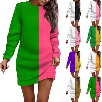 Женское платье-свитер с круглым вырезом и полосатым рисунком, длинными рукавами и бедрами L чёрный