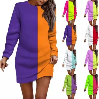 Женское платье-свитер с круглым вырезом и полосатым рисунком, длинными рукавами и бедрами XXL