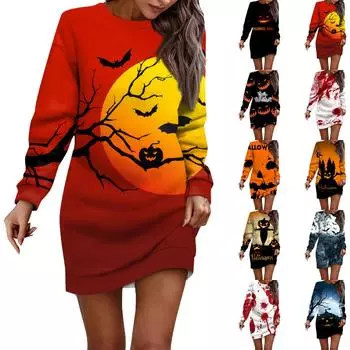 Женское платье-свитер с круглым вырезом и длинными рукавами на Хэллоуин XL