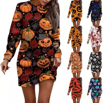 Женское платье-свитер с круглым вырезом и длинными рукавами на Хэллоуин S