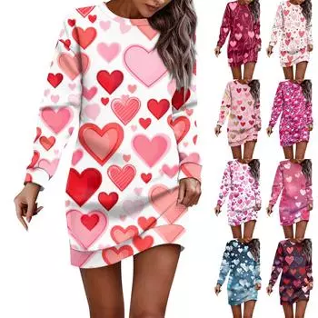 Женское платье-свитер с круглым вырезом и принтом ко Дню святого Валентина, с длинными рукавами и запахом на бедрах S