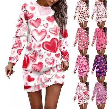 Женское платье-свитер с круглым вырезом и принтом ко Дню святого Валентина, с длинными рукавами и запахом на бедрах L белый