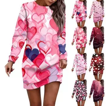 Женское платье-свитер с круглым вырезом и принтом ко Дню святого Валентина, с длинными рукавами и запахом на бедрах L
