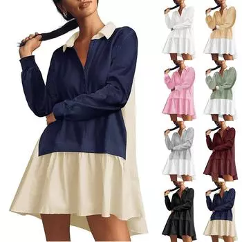 Женское платье-свитшот большого размера с длинным рукавом и V-образным вырезом в стиле пэчворк, повседневные мини-платья L серый