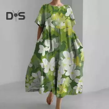 Женское платье, свободное, с круглым вырезом, с коротким рукавом, в богемном стиле, с художественным цветочным принтом, мягкое, негабаритное, пляжное, для путешествий, летнее миди-платье XL фиолетовый