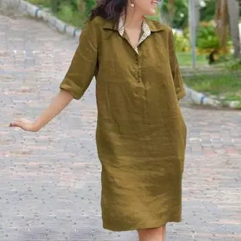 Женское платье, свободное, с рукавами три четверти, однотонное, с лацканами, до колена, мягкое, трапециевидное, повседневное, весна-лето, платье миди 2XL чёрный