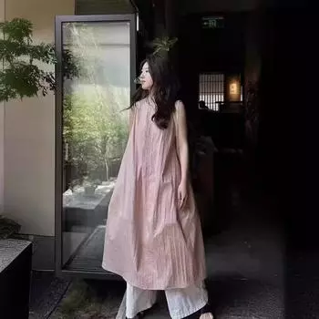 Женское платье свободного кроя без рукавов 2024 года с простым силуэтом XS