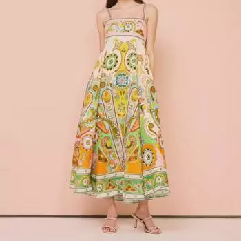 Женское платье свободного кроя с принтом граффити в европейском и американском стиле 2024 года с сексуальными бретельками M