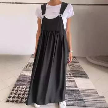 Женское платье свободного покроя без воротника, без рукавов, без спинки, с подтяжками, однотонное плиссированное макси-платье для путешествий, пляжа, повседневной носки M пурпурно красный