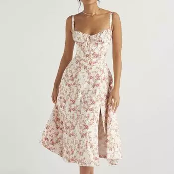 Женское платье свободного покроя из шифона с принтом, длинное повседневное платье на бретелях, элегантное летнее платье миди с цветочным принтом для женщин, одежда для вечеринок M фиолетовый