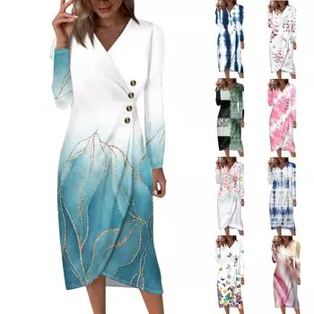 Женское платье свободного покроя с длинным рукавом, однотонное пляжное платье для отдыха XXXL зелёный