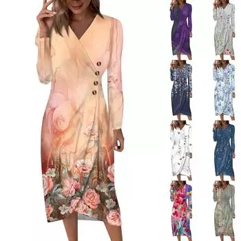 Женское платье свободного покроя с длинным рукавом, однотонное пляжное платье для отдыха L