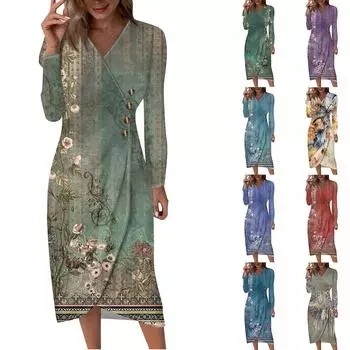 Женское платье свободного покроя с длинным рукавом, однотонное пляжное платье для отдыха XL серый