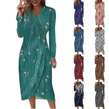 Женское платье свободного покроя с длинным рукавом, однотонное пляжное платье для отдыха L