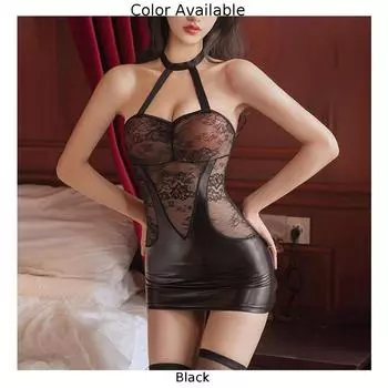 Женское платье свободного размера из кружева + прозрачное нижнее белье из искусственной кожи