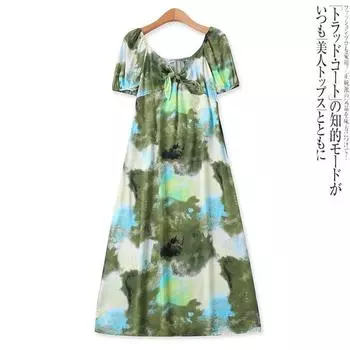 Женское платье тай-дай с бантом и разрезом, с коротким рукавом Picture Color S